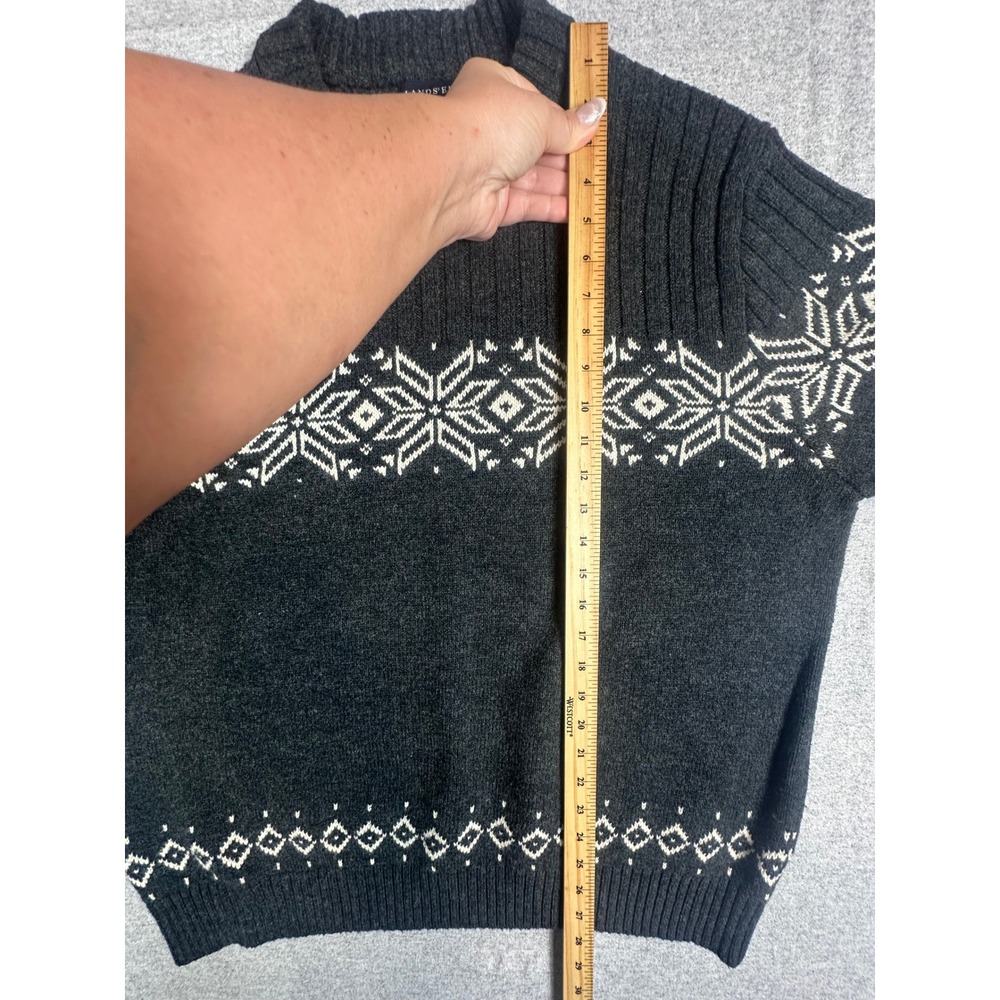 Lands End Sweater Mens XL Charcoal Fair Isle Snowflake Wool Blend Ski Winter - Picture 7 of 9